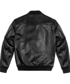 Men Black Bomber Ribbed Leather Jacket