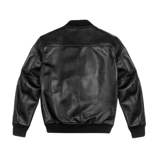 Men Black Bomber Ribbed Leather Jacket
