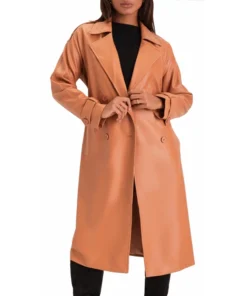 Grace Double Breasted Tan Leather Trench Coat