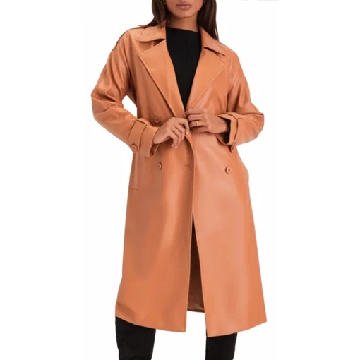 Grace Double Breasted Tan Leather Trench Coat