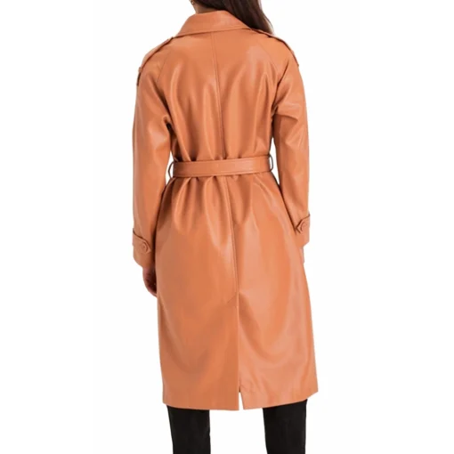 Grace Double Breasted Tan Leather Trench Coat