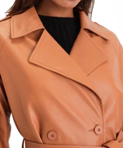 Grace Double Breasted Tan Leather Trench Coat