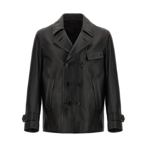 Freddie Double Breasted Black Leather Jacket