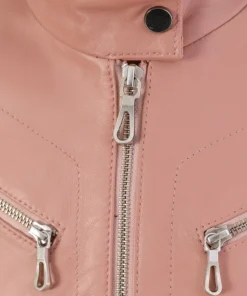 Freya Pink Leather Moto Leather Jacket