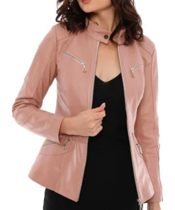 Freya Pink Leather Moto Leather Jacket