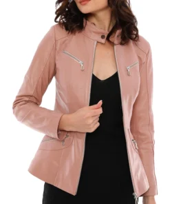 Freya Pink Leather Moto Leather Jacket