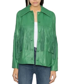 Green Fringe Leather Jacket for Women