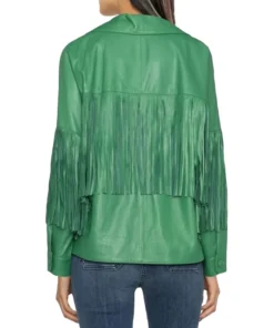 Green Fringe Leather Jacket for Women