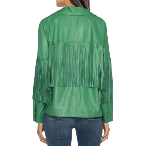 Green Fringe Leather Jacket for Women