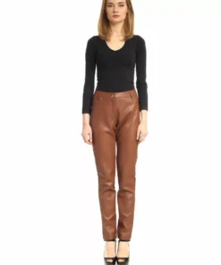 Camel Brown Leather Pants Women
