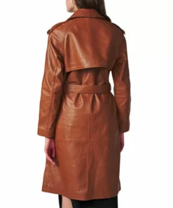 Genuine Brown Leather Trench Coat For Women