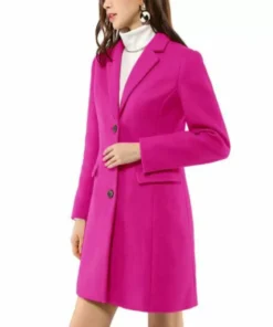 Women’s Pink Lapel Long Wool Coat
