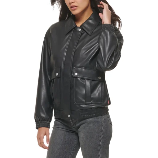 Annie Black Bomber Leather Jacket