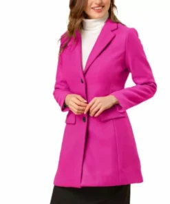 Women’s Pink Lapel Long Wool Coat