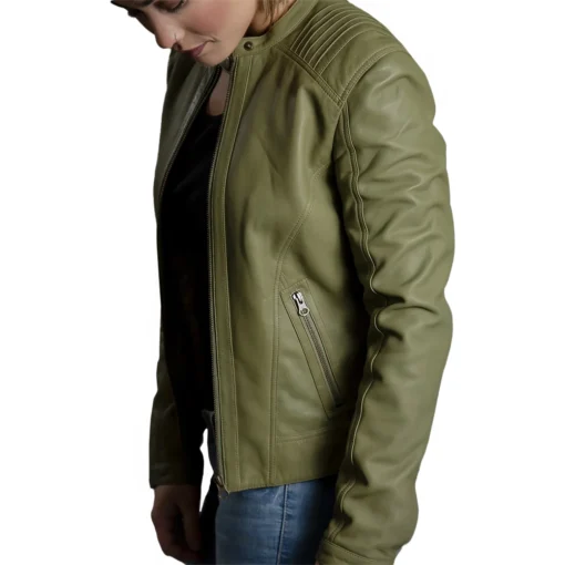 Green Leather Moto Jacket Women