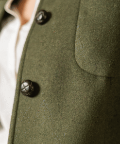 Women’s Round Neck Plain Green Long Coat