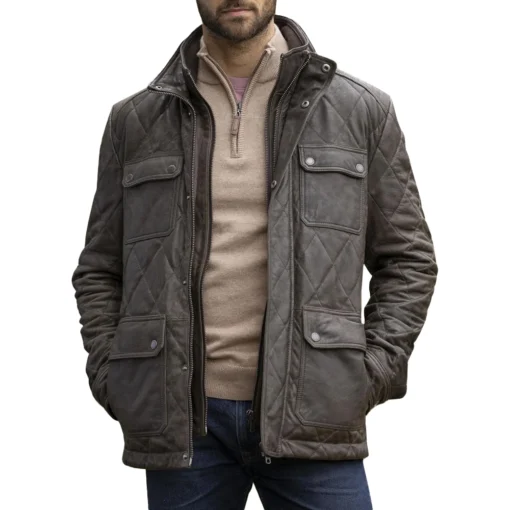 Mens Brown Leather Jacket Quilted