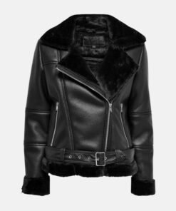 Agnes Asymmetrical Womens Black Shearling Leather Jacket