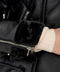 Agnes Asymmetrical Womens Black Shearling Leather Jacket