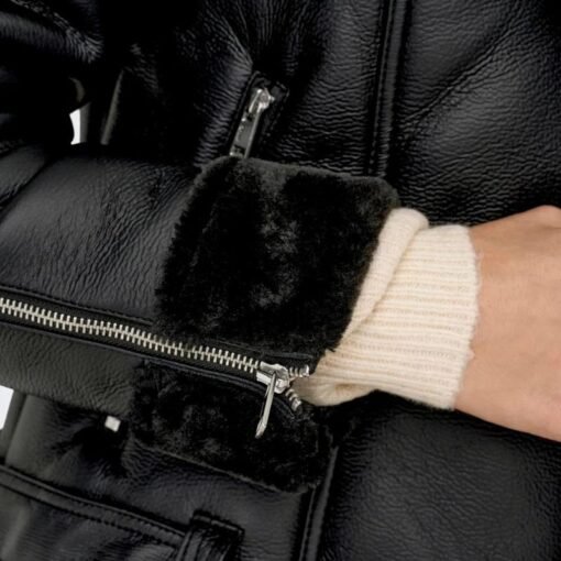Agnes Asymmetrical Womens Black Shearling Leather Jacket