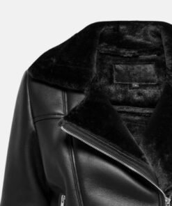 Agnes Asymmetrical Womens Black Shearling Leather Jacket
