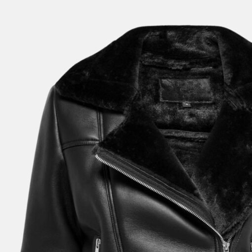 Agnes Asymmetrical Womens Black Shearling Leather Jacket