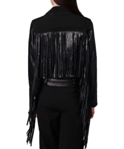 Erika Fringe Moto Leather Jacket in Black