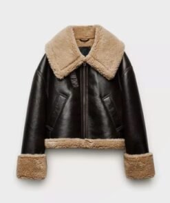 Womens Black SF Bomber Aviator Shearling Jacket