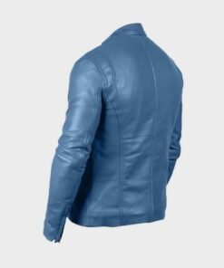 Mens Iconic Blue Leather Biker Jacket