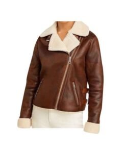 Womens Brown Leather Motorcycle Shearling Jacket