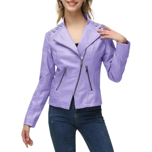 Stylish Women’s Purple Leather Short Motorcycle Jackets