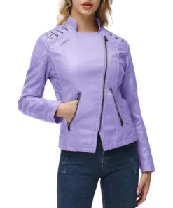 Stylish Women’s Purple Leather Short Motorcycle Jackets