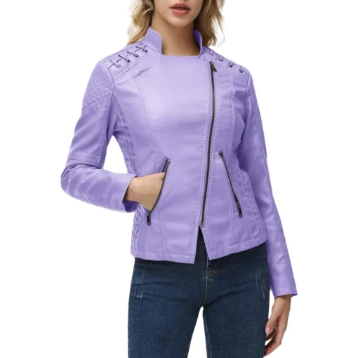 Stylish Women’s Purple Leather Short Motorcycle Jackets