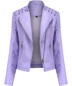 Stylish Women’s Purple Leather Short Motorcycle Jackets