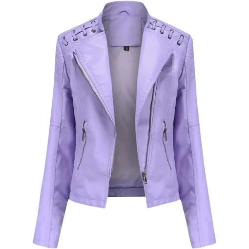 Stylish Women’s Purple Leather Short Motorcycle Jackets
