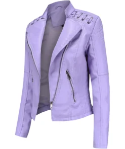 Stylish Women’s Purple Leather Short Motorcycle Jackets