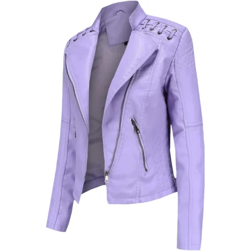 Stylish Women’s Purple Leather Short Motorcycle Jackets
