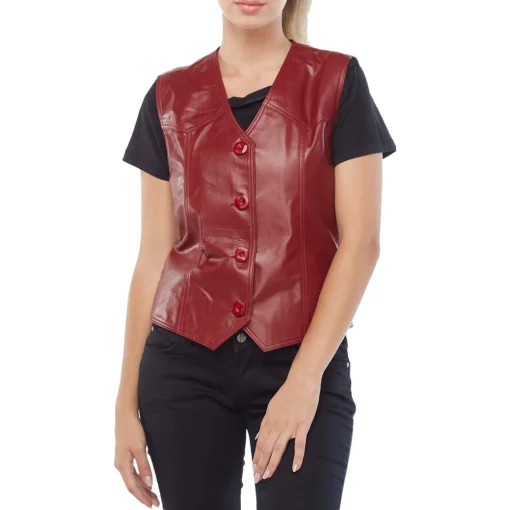 Kaylee Genuine Red Leather Vest