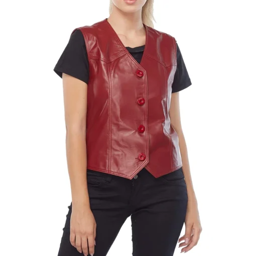 Kaylee Genuine Red Leather Vest