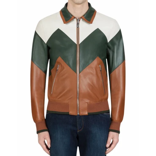 Ivan Multi Color Bomber Leather Jacket