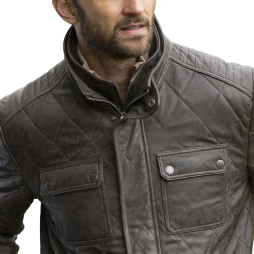 Mens Brown Leather Jacket Quilted