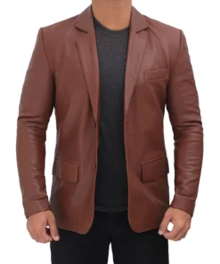 Albion Men’s Two Buttoned Brown Leather Blazer