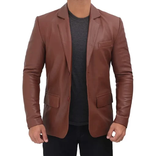 Albion Men’s Two Buttoned Brown Leather Blazer
