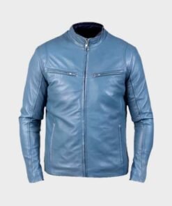 Mens Iconic Blue Leather Biker Jacket