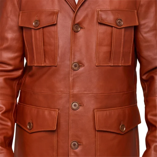 Lucas Brown Leather Safari Jacket Mens