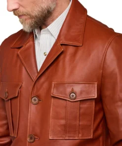 Lucas Brown Leather Safari Jacket Mens