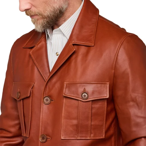 Lucas Brown Leather Safari Jacket Mens