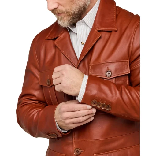 Lucas Brown Leather Safari Jacket Mens