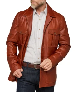 Lucas Brown Leather Safari Jacket Mens