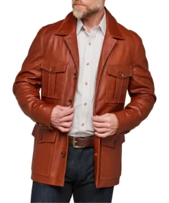 Lucas Brown Leather Safari Jacket Mens